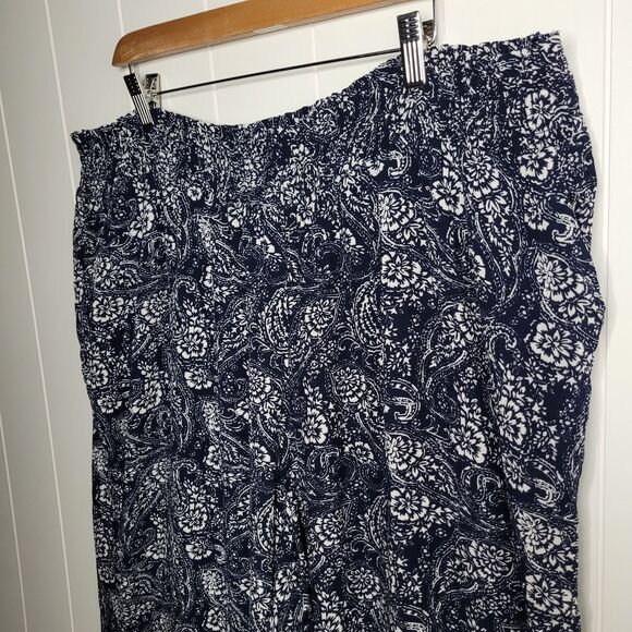 Catherines Pull On Pants Womens 3X 26/28 Blue White Floral Artsy Elastic Summer - Picture 3 of 8